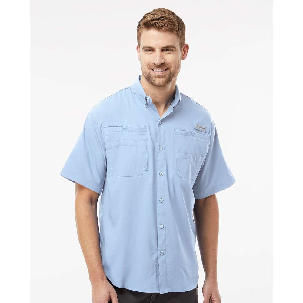 Columbia PFG Button-Down Fishing Shirt Men's Size Large Blue Short Sleeves